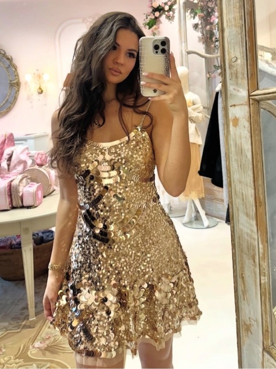 LoveShackFancy Dresses & Skirts - LoveShackFancy Liria Sequin Mini Dress in Honey Shimmer size 6
